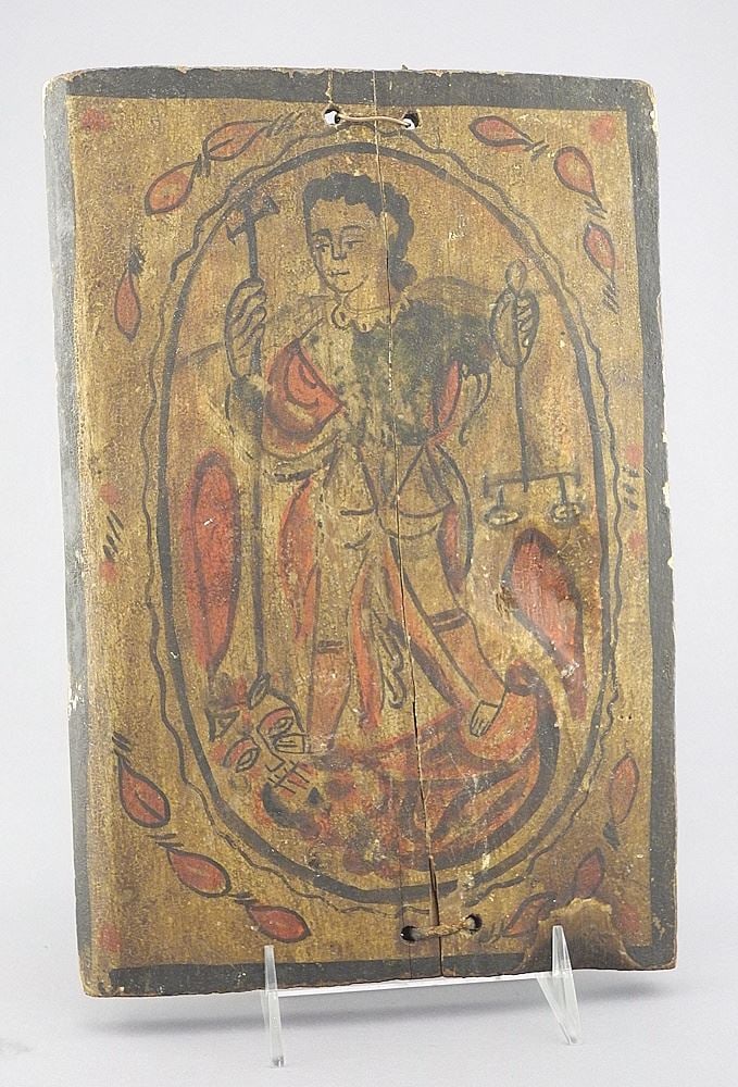 Latin American Retablo on Wood, 11 5/8 x 8 x 3/8" (as found). (1 of 6)