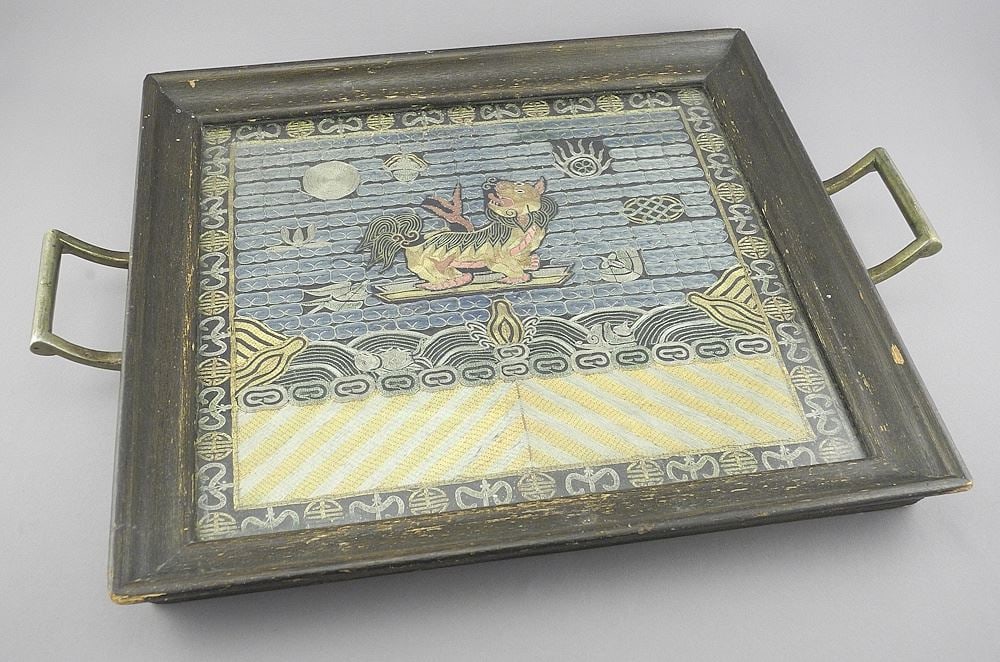 Qing Silk Rank Badge Mounted in Frame, 10 3/4 x 11 3/4". (1 of 10)