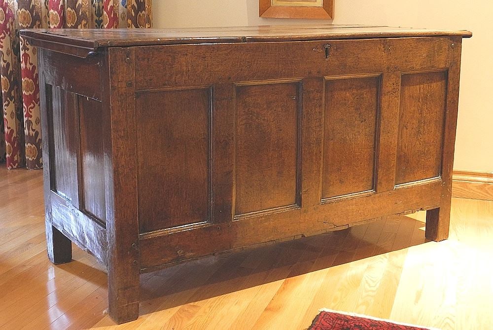 17th Century Oak Paneled Coffer, 55" x 23 1/2" x 30"h (1 of 14)