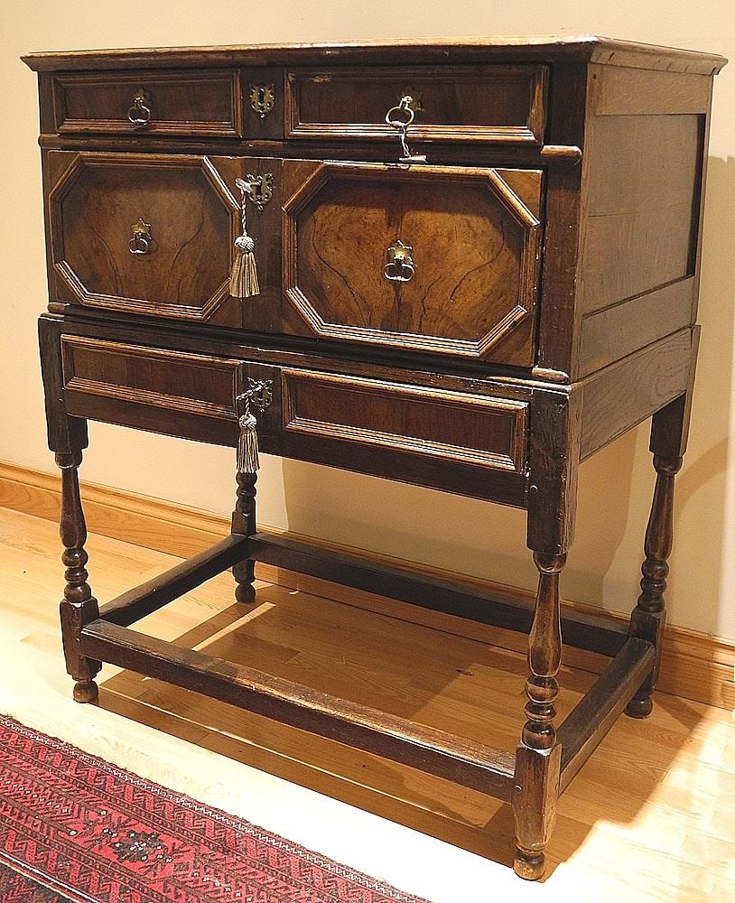 17th C. Oak Two Drawer Chest on Stand with Drawer, 40 x 23 x 46"h. (1 of 15)