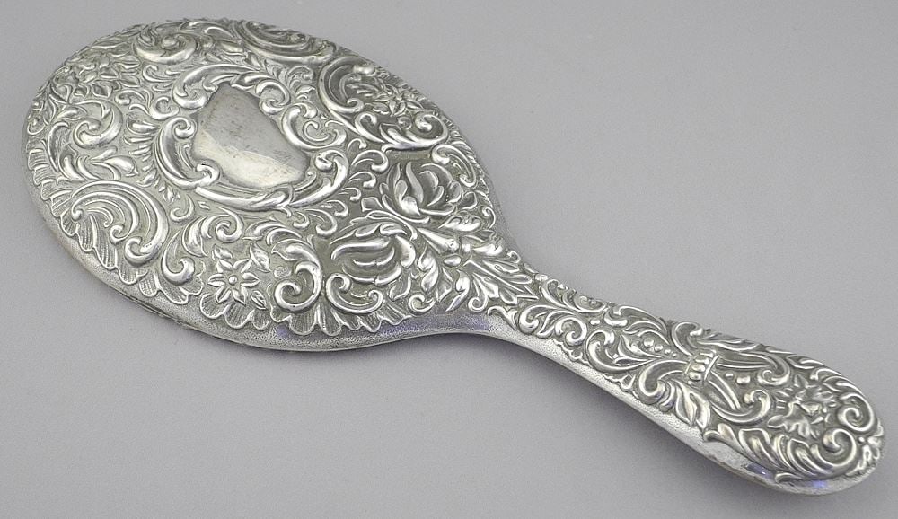 Hallmarked Silver Hand Mirror, 11"L, TW 400g. (1 of 3)
