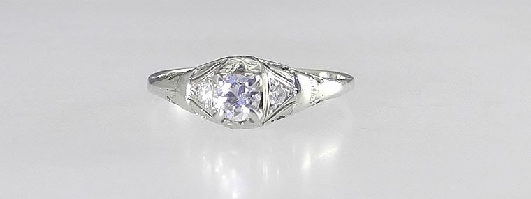 14K (marked) White Gold & Diamond Ring, Size 10 1/4, 2.6g.: 14K (marked) White Gold & Diamond Ring, Size 10 1/4, 2.6g.