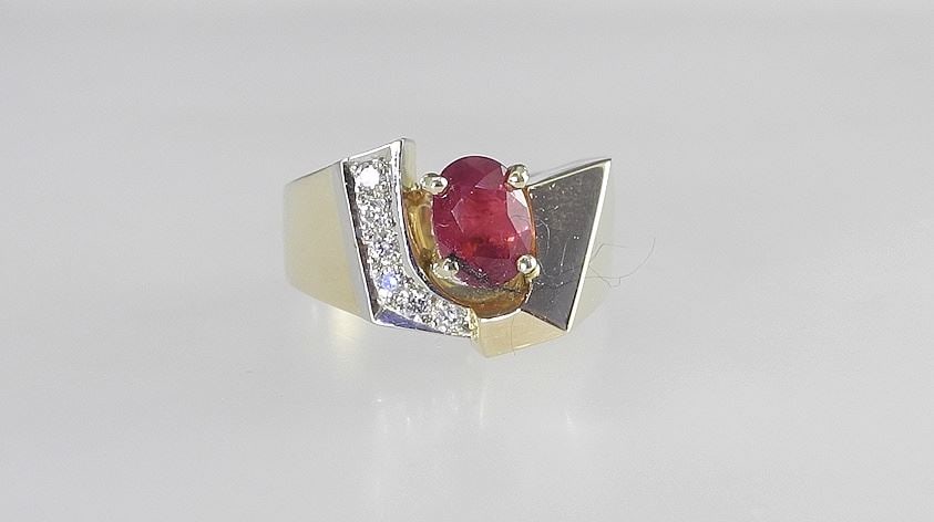 14K (marked) Gold 1.5ct Ruby & Diamond Ring, Size 6 1/2, Approx. 11.4g. (1 of 4)