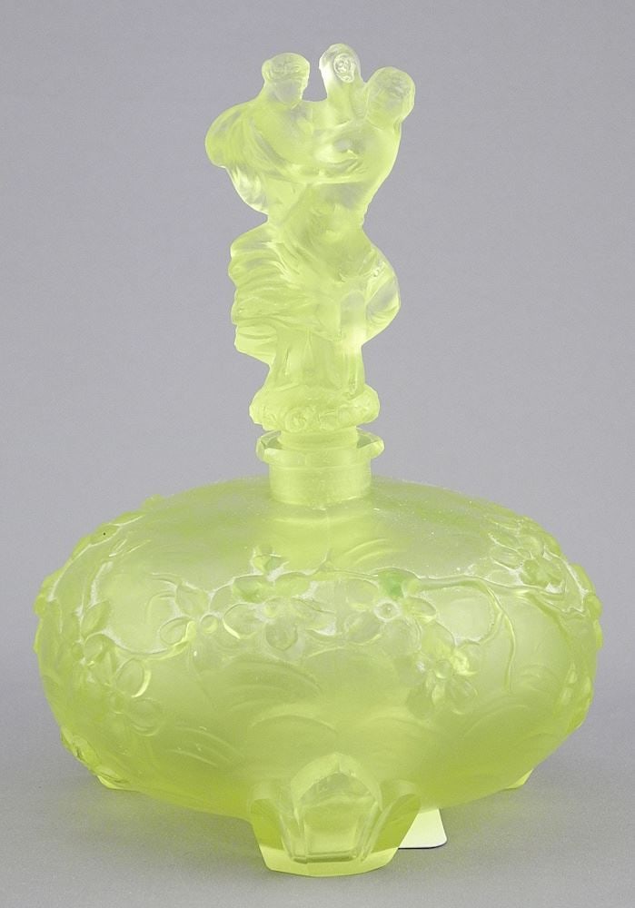 Vintage Uranium Glass Perfume Bottle , 5 3/8"h. (1 of 3)
