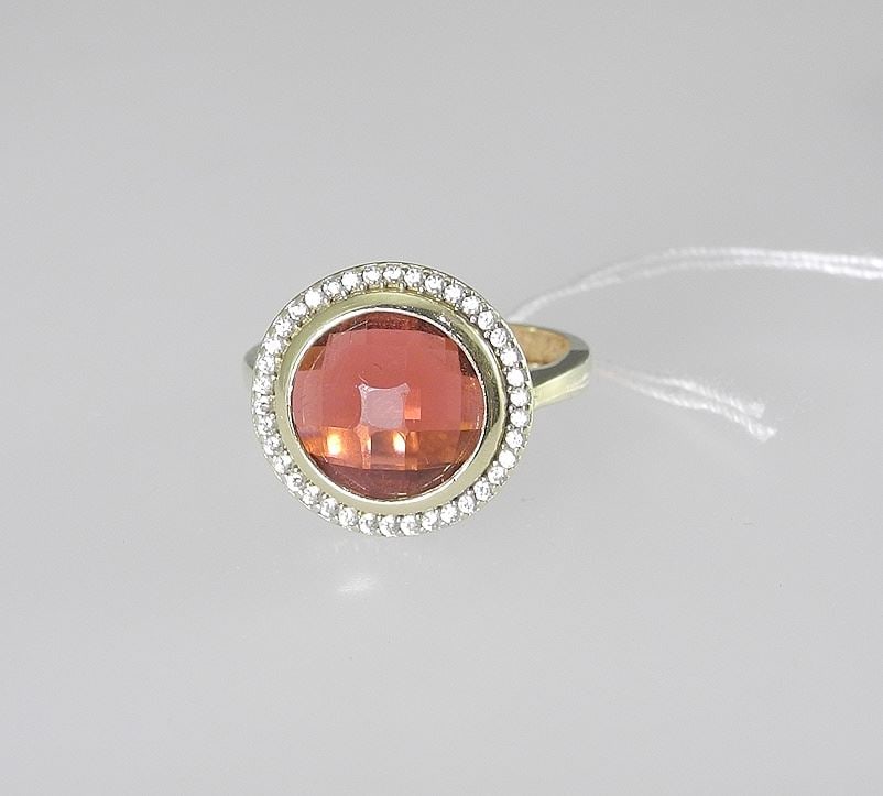 14K (marked) Gold Pink Cushion Cut Stone & Diamond Ring, Size 7 1/2, 4g (1 of 4)