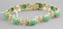 14K Plated & Jade Bracelet, 7"L, 18.1g.