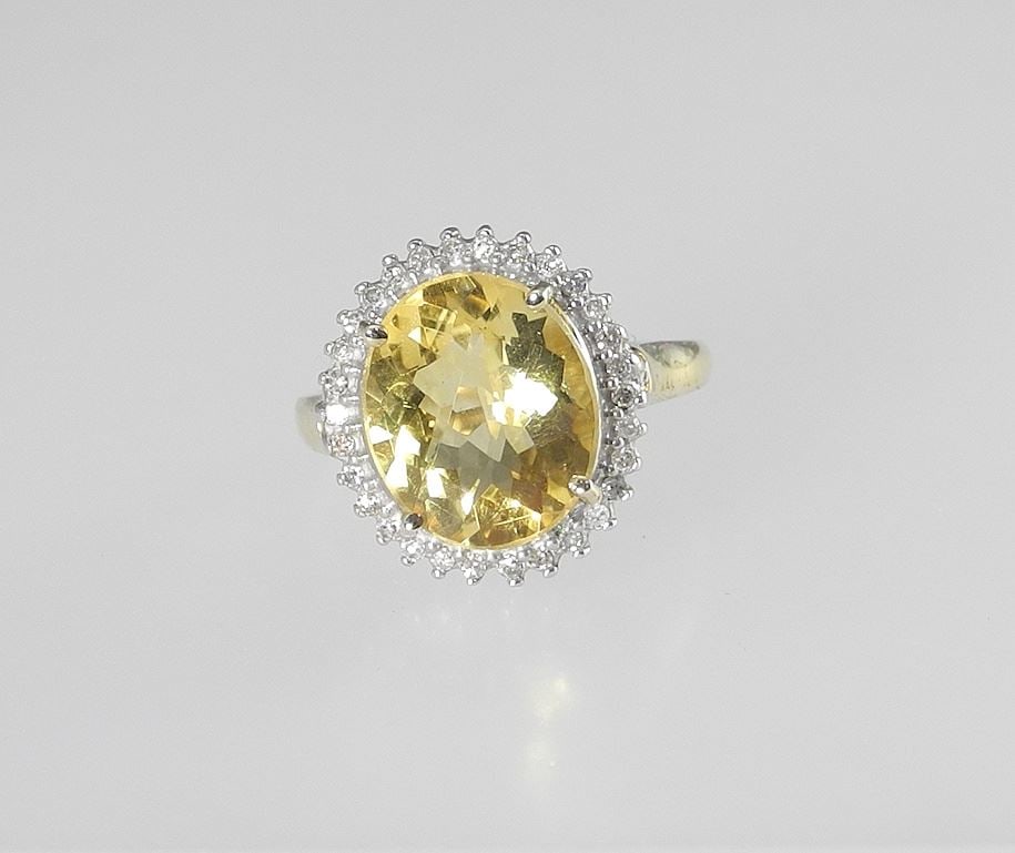 10K (marked) Yellow Gold Cushion Cut Citrine & Diamond Ring, Size 7, 3.5g (1 of 4)