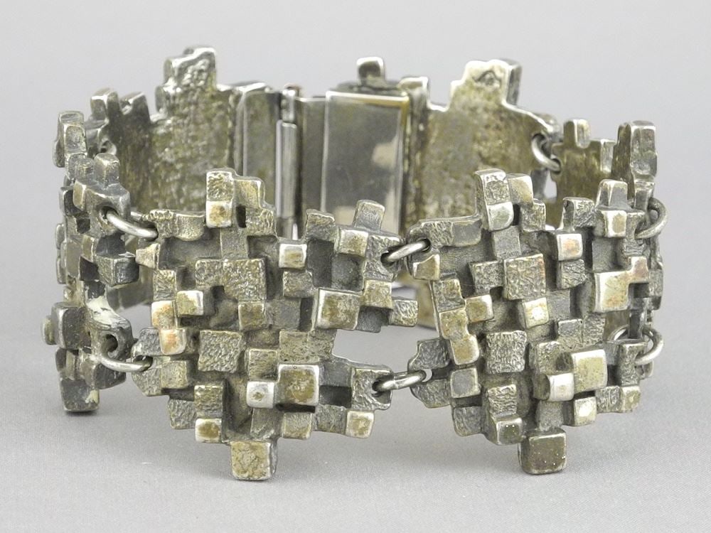 Guy Vidal (monogrammed) Silver Plated Modernist Bracelet, 7"L, 75g. (1 of 4)