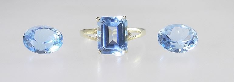 Three Topaz, One Mounted in 10K (marked) Setting, Size 7 1/4, TW 3.5 g.: Three Topaz, One Mounted in 10K (marked) Setting, Size 7 1/4, TW 3.5 g.