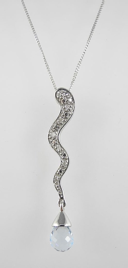 10K (marked 10K & 417) White Gold & Topaz Necklace & Pendant, 16 1/2"L, 1.8g. (1 of 3)