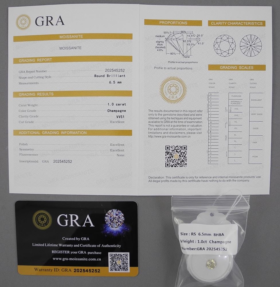 1c Loose Champagne Moissanite with Certificate.: 1c Loose Champagne Moissanite with Certificate.