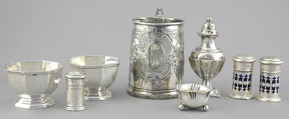 Collection of Hallmarked Silver Condiments, 140g & Plated Cup. (1 of 4)