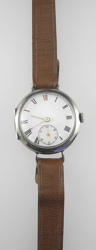 Sterling Silver Cased Wristwatch, 1 1/4" Diameter.: Sterling Silver Cased Wristwatch, 1 1/4" Diameter.