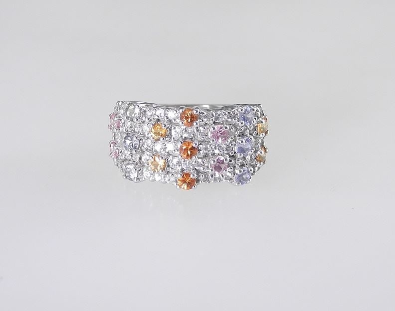 Sterling Silver (marked) Multi Sapphire & Zircon Ring, Size 7 1/4, 5.7g. (1 of 4)