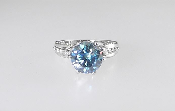 3ct Turquoise Moissanite Bow Ring Mounted in Sterling with White Gold Overlay, Size 7 with Repor (1 of 6)
