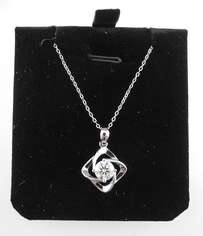 1ct Moissanite Atomic Necklace Set in Sterling with White Gold Overlay, with Report & Box.: 1ct Moissanite Atomic Necklace Set in Sterling with White Gold Overlay, with Report & Box.