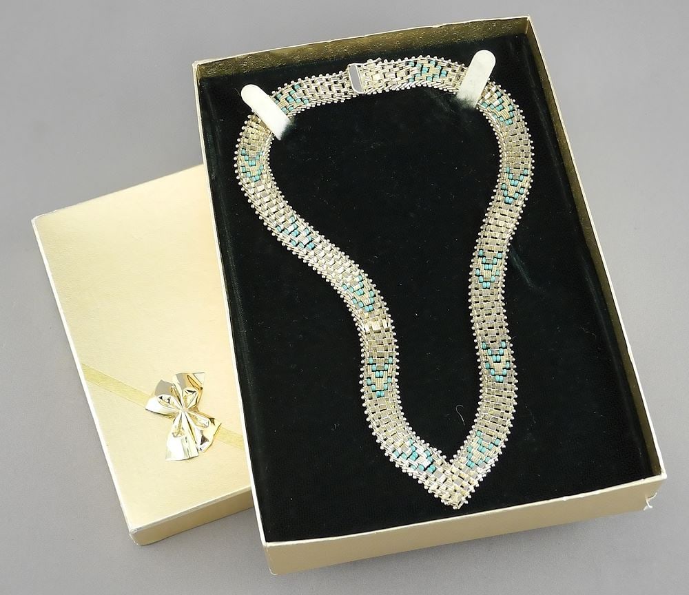Silver (925) & Turquoise Bead Necklace, 15"L, 51g. (1 of 4)