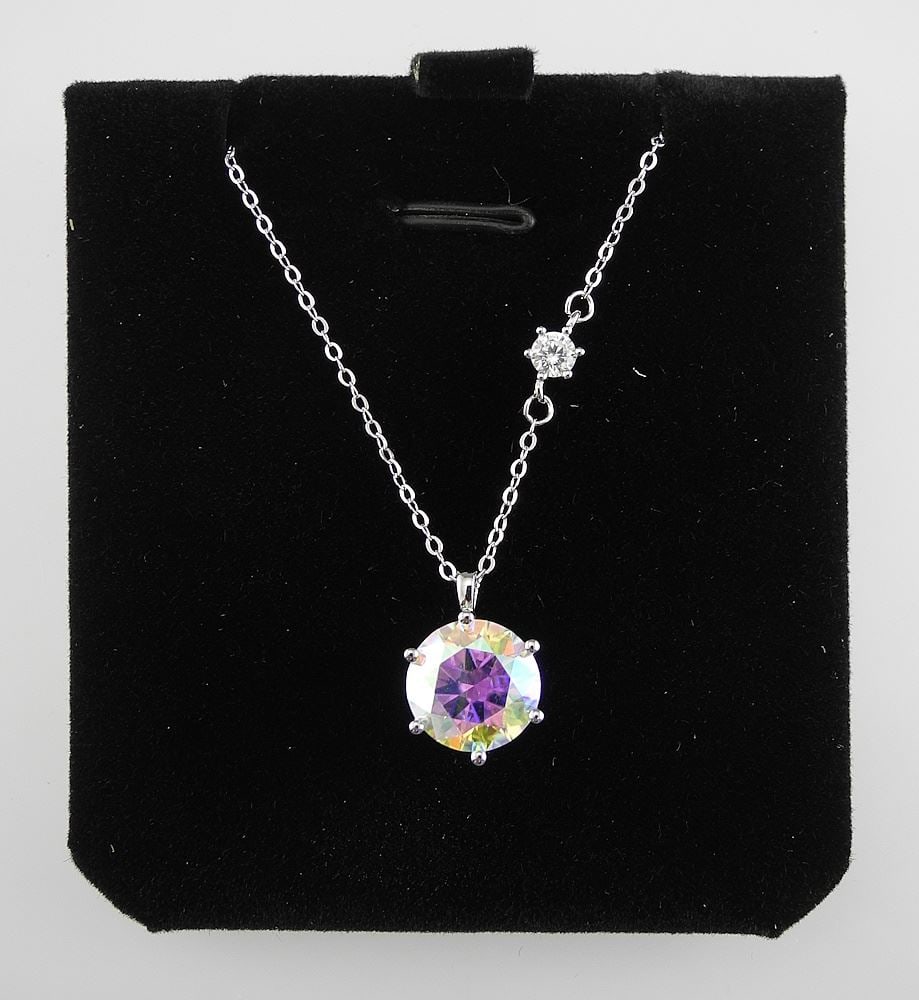 4ct Aurora Moissanite Necklace Set in Sterling with White Gold Overlay, with Report & Box. (1 of 3)