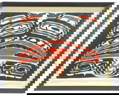 Mixed Media on Paper Attributed To Tony Hunt C1965-70, 17 5/8" x 23 7/8 ", "Bentwood Box Design".: Mixed Media on Paper Attributed To Tony Hunt C1965-70, 17 5/8" x 23 7/8 ", "Bentwood Box Design".