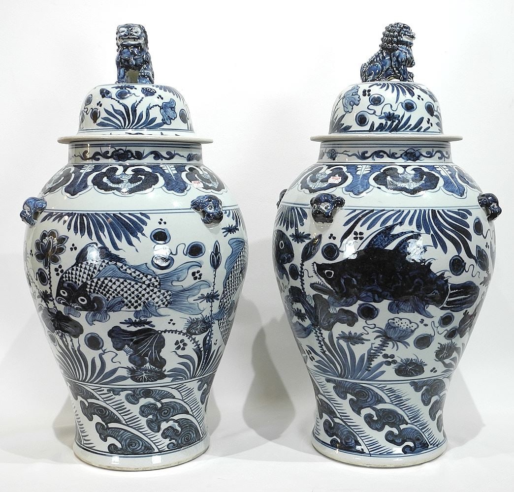 Pair of Chinese Blue & White Porcelain Vases, 20th C., 26 1/2"h. (1 of 7)