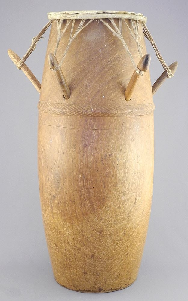 Ghanaian Wooden Peg Drum, 18"h x 8" Diameter.: Ghanaian Wooden Peg Drum, 18"h x 8" Diameter.