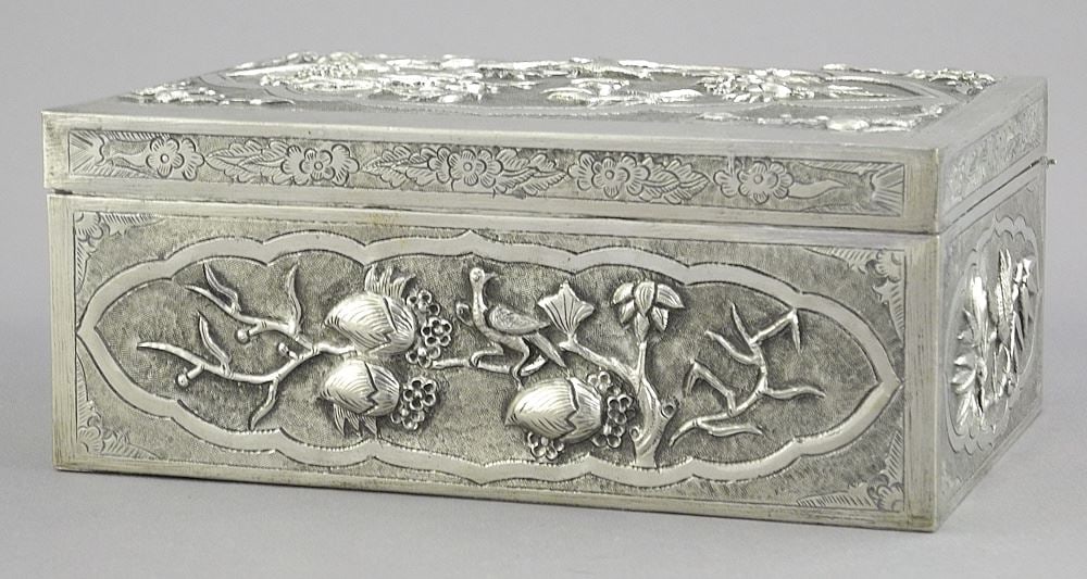 Chinese Export Silver Plated Box, 2 1/4 x 5 5/8 x 3 5/8". (1 of 4)