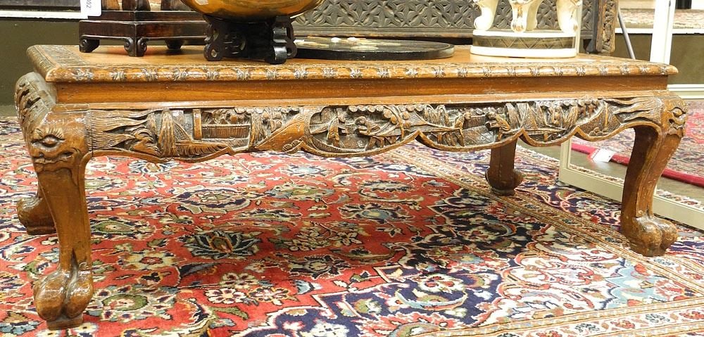 Asian Deep Carved Low Table, 37 1/2" W. (1 of 2)