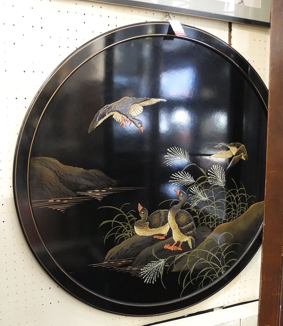 Chinese Black Lacquer & "Ducks" Roundel, 39" Diameter. (1 of 1)