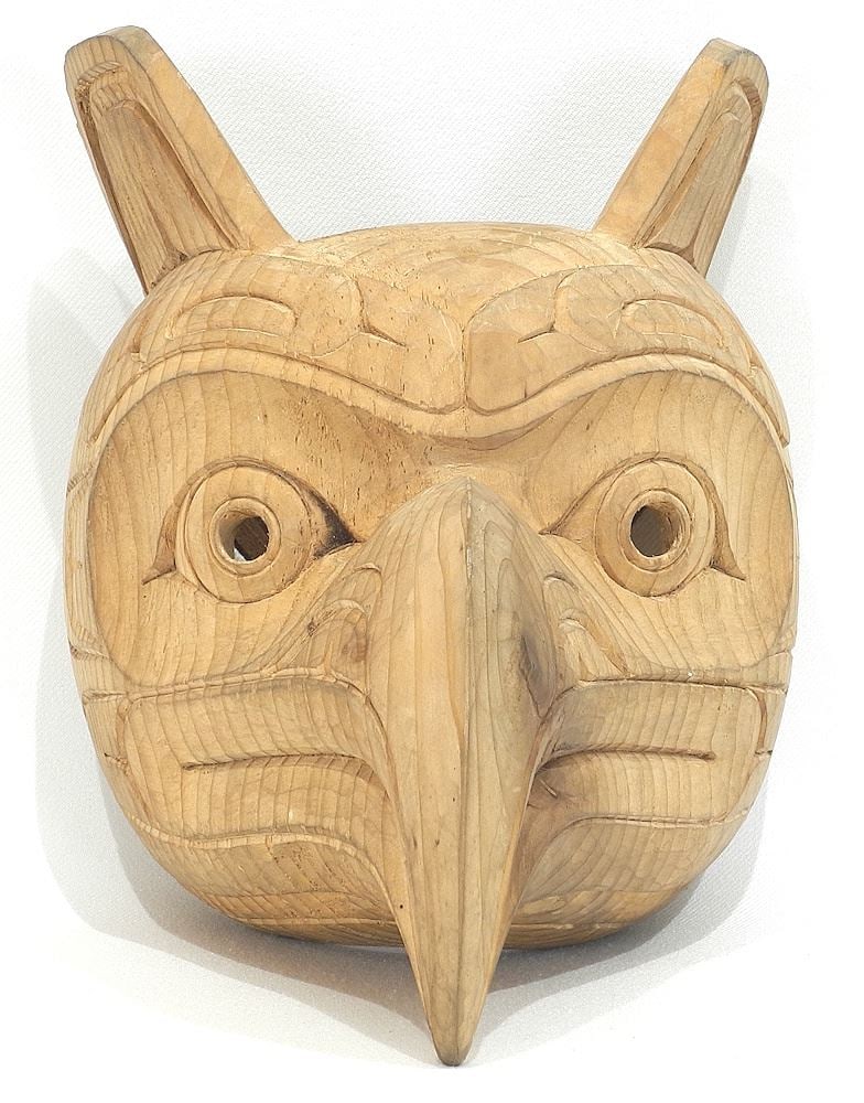Northwest Coast Style Hawk Mask Signed Paul Johnny, 9"H.: Northwest Coast Style Hawk Mask Signed Paul Johnny, 9"H.