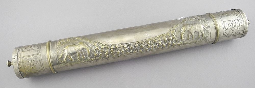 South Asian Silver Plated Scroll Case, 15"L. (1 of 2)