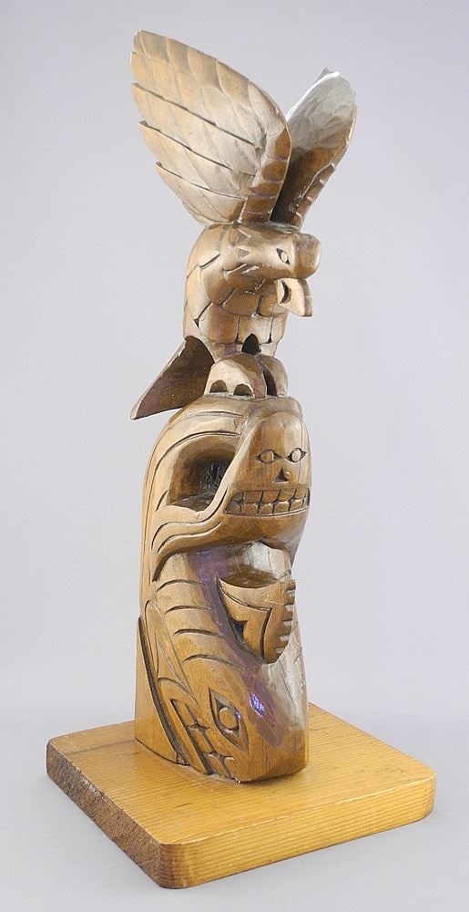 Northwest Coast Model Totem Pole signed James Cheslie May 5/71, 17"h. (1 of 4)