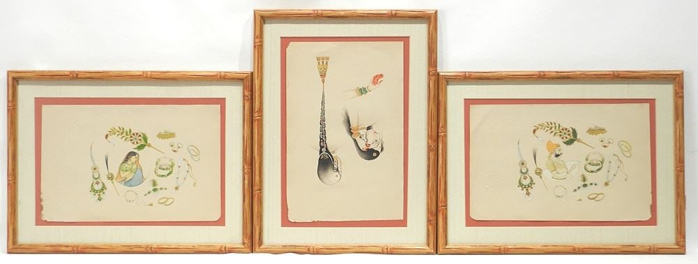 Three South Asian "Jewelry & Ornament Watercolours, 6 x 9".: Three South Asian "Jewelry & Ornament Watercolours, 6 x 9".