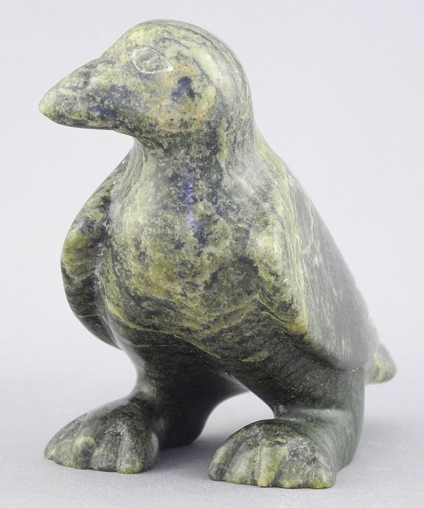 Inuit Greenstone Bird Figure signed with Syllabics, 3 1/4".: Inuit Greenstone Bird Figure signed with Syllabics, 3 1/4".