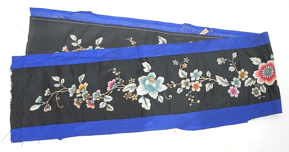 Chinese Silk Embroidery Panel, 56 1/2 x 9 1/2".: Chinese Silk Embroidery Panel, 56 1/2 x 9 1/2".