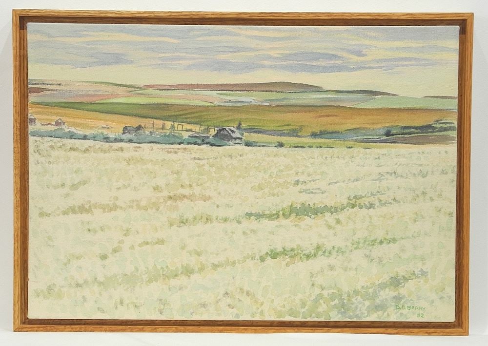 Acrylic on Canvas signed Douglas Barry, 16 1/2 x 24", "West of Pincher Creek".: Acrylic on Canvas signed Douglas Barry, 16 1/2 x 24", "West of Pincher Creek".
