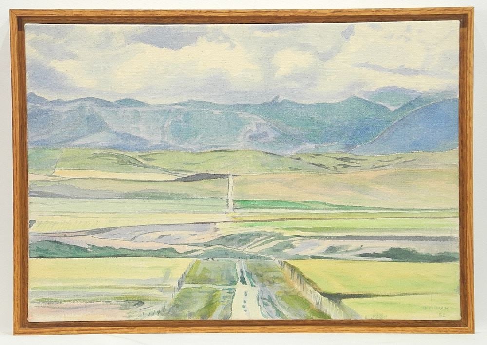 Acrylic on Canvas signed Douglas Barry, 16 1/2 x 24", 'West of Pincher Creek".: Acrylic on Canvas signed Douglas Barry, 16 1/2 x 24", 'West of Pincher Creek".