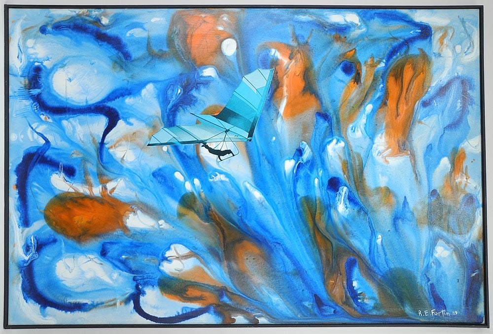 Mixed Media on Canvas Signed R.E. Fortin, 40" x 60", "Survol Des Temps Futur". (1 of 5)