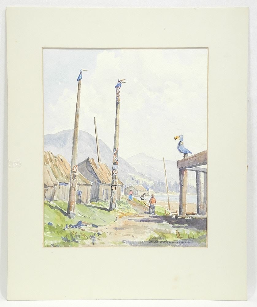 Watercolour signed C. de T. Cunningham, 11 5/8 x 9 1/2", "Totems " No.722, Unframed. (1 of 5)
