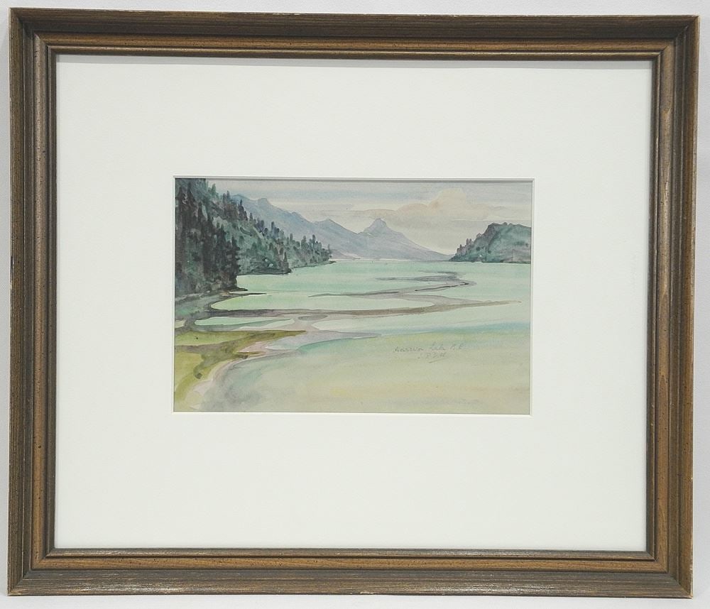 Watercolour Monogrammed I.D.D.H. (Ina Uhthoff), 7 x 10", "Harrison Lake".: Watercolour Monogrammed I.D.D.H. (Ina Uhthoff), 7 x 10", "Harrison Lake".