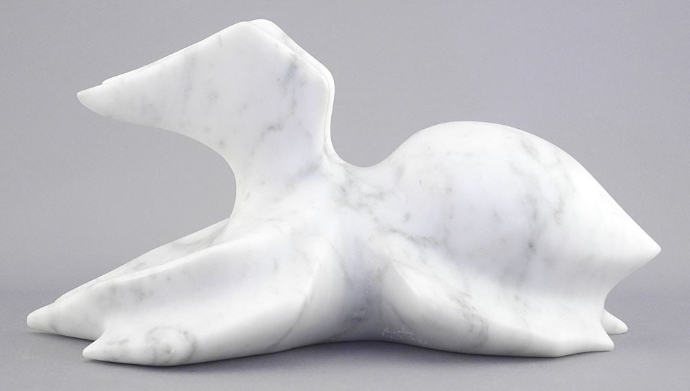White Marble Sculpture signed (Michael) Binkley'10, 8 1/4"L, "Spider". (1 of 4)