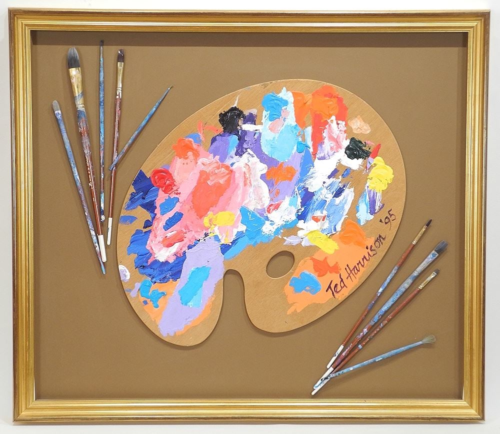 Mixed Media on Board signed Ted Harrison'95, 23 1/2 x 27 3/4, "Palette & Brushes". (1 of 6)