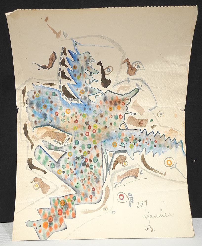 Watercolour on Paper signed Alex Janvier'64, 15 x 11", "Christmas Commercials" #63022.: Watercolour on Paper signed Alex Janvier'64, 15 x 11", "Christmas Commercials" #63022.