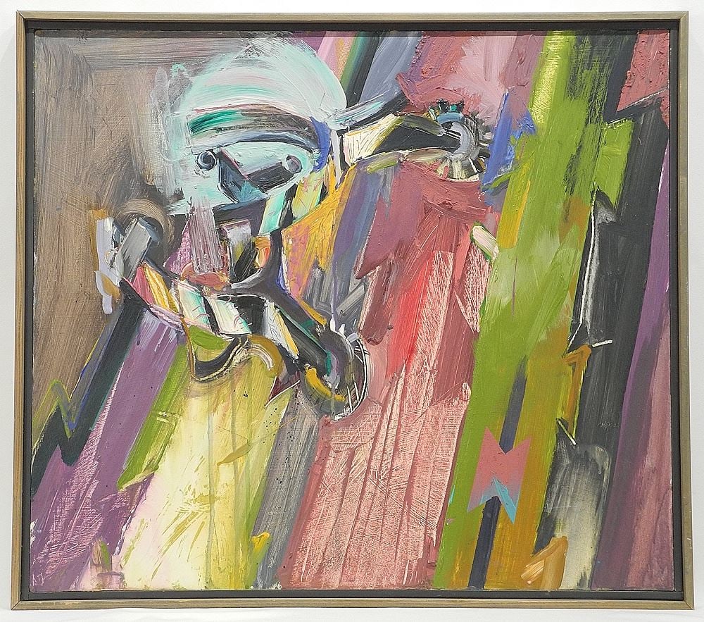Acrylic on Board signed Peter Ivens, 27 x 25", "Spurs" 1987.: Acrylic on Board signed Peter Ivens, 27 x 25", "Spurs" 1987.