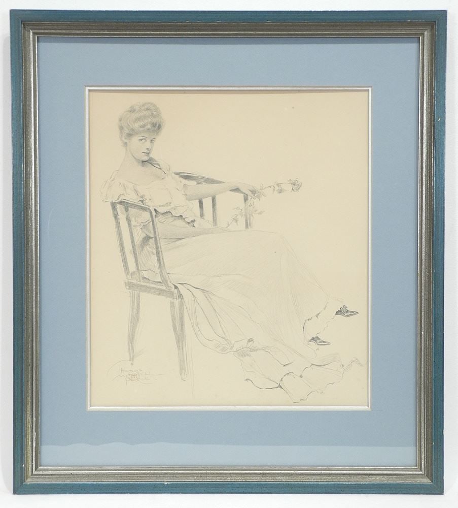 Lithograph after Thomas Mitchell Price, 12 1/2" x 11", "Seated Woman with Rose" (1 of 3)