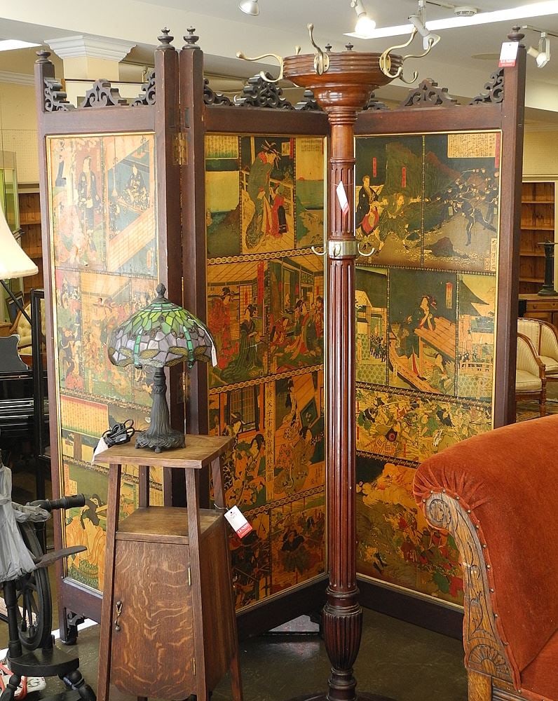 Late 19th C. Three Panel Screen Inset with Reproduction Japanese Prints. (1 of 2)