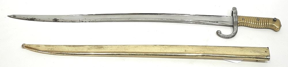French Bayonet & Sheath, Inscribed and Dated Avril 1867, 28" l.: French Bayonet & Sheath, Inscribed and Dated Avril 1867, 28" l.