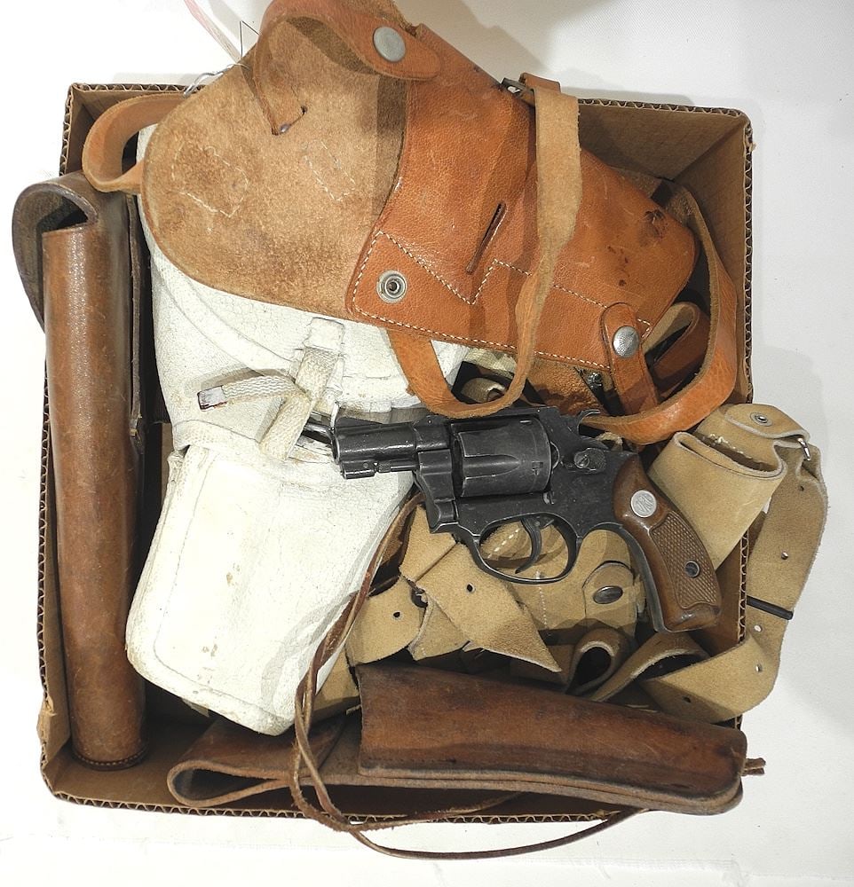 Replica Snub Nose Revolver With Collection of Various Holsters.: Replica Snub Nose Revolver With Collection of Various Holsters.