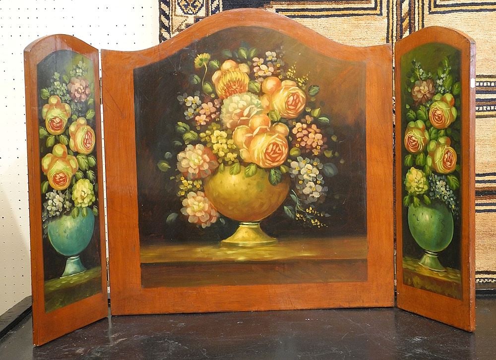 Hand Printed Tri-Fold Draft Screen, 31 5/8"h. (1 of 1)