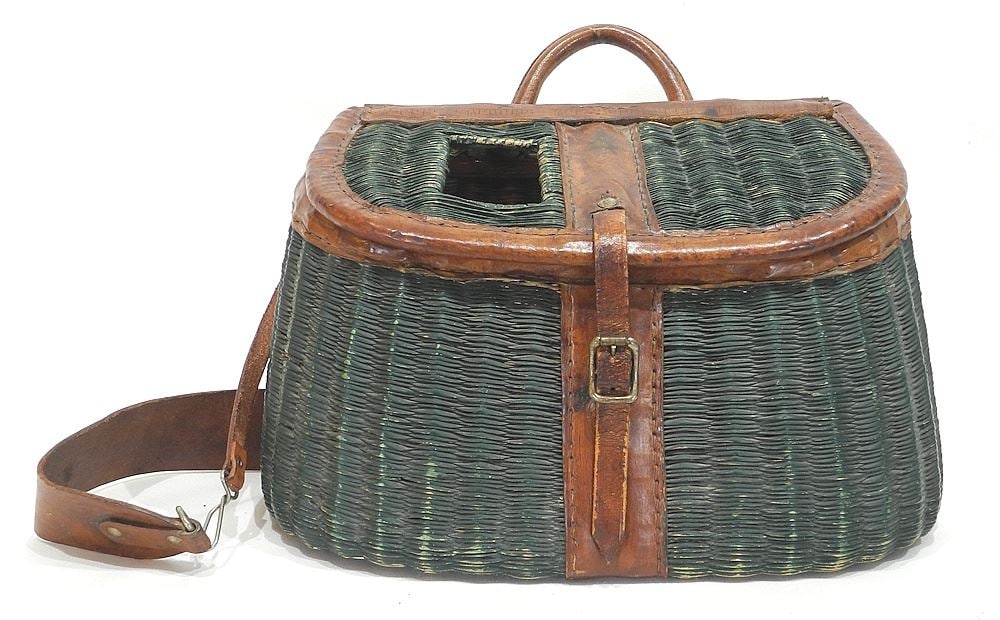 Antique Wicker Fishing Creel, 15"w. (1 of 3)