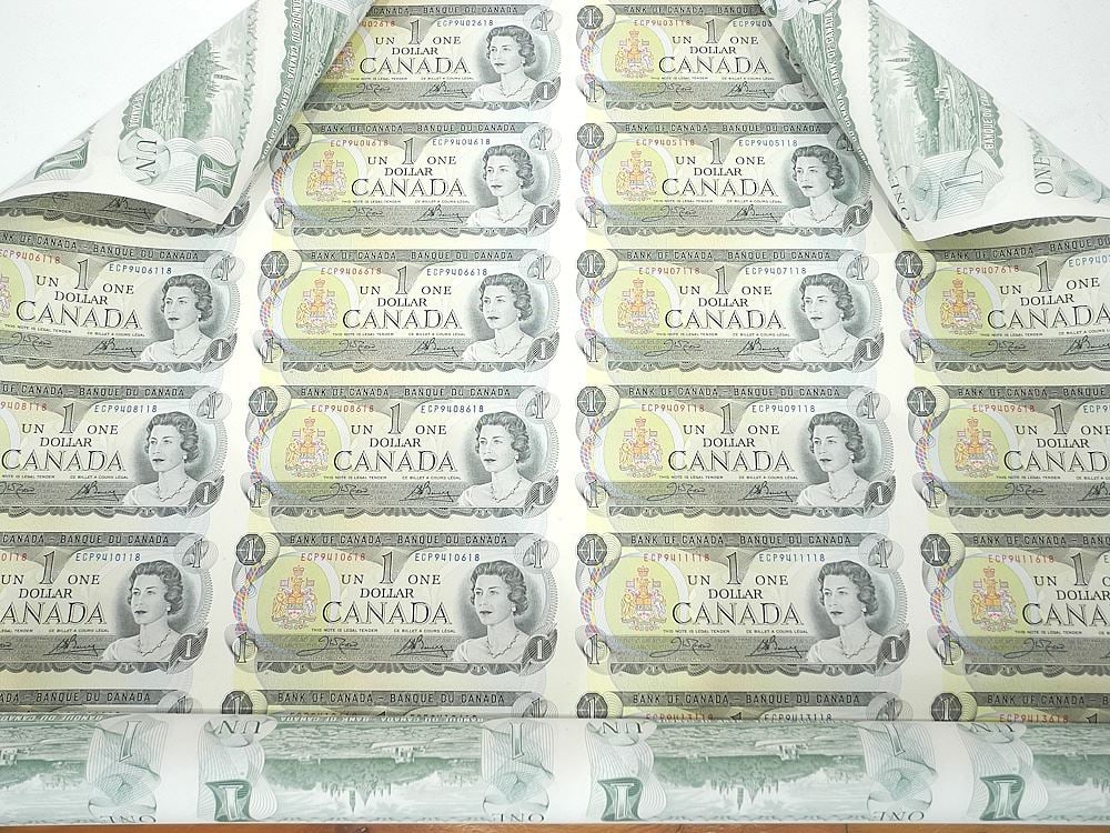 Canadian 1973 $1 Uncut Sheet, Forty Pieces. (1 of 2)
